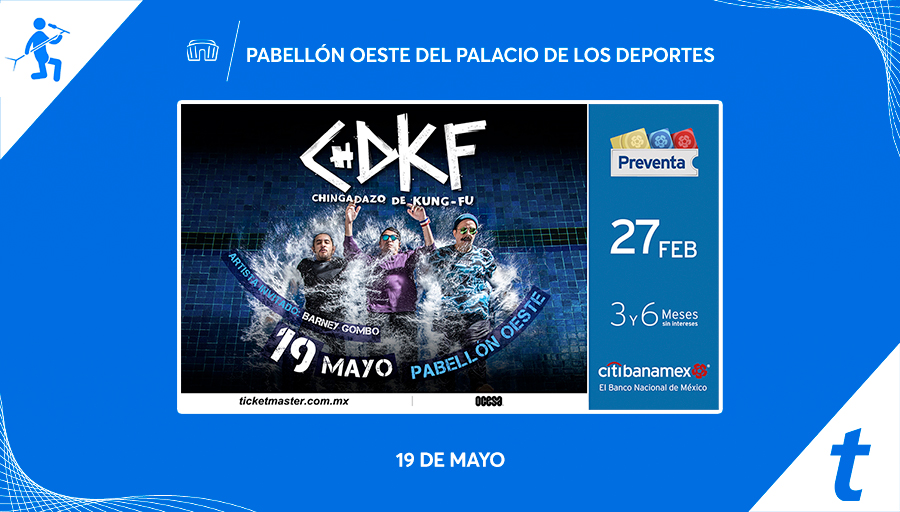 Ticketmaster_Me's tweet photo. 🎸 Aprovecha HOY la #PreventaCitibanamex para que no pares de saltar con #ChingadazoDeKungFu este 19 de mayo dentro del #PabellónOesteDelPalacioDeLosDeportes 🤟
Compra aquí tus 💺💺 y ven con tus mejores amig@s 👇
https://t.co/VRnKVcDmTc https://t.co/nr3WfSrkEV