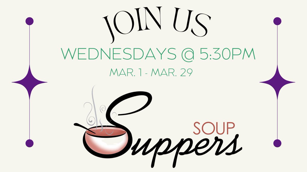 Simple soup supper available before services.