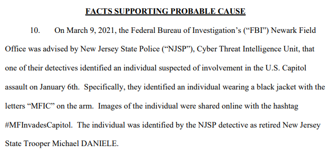DianthaSol's tweet photo. @CMominator @chris_sigurdson @TwittsnTweets @ParlerVideos Looks like he was recognized by a fellow or fellow former NJ state trooper - lmfao at how many must have chuckled at this hashtag. I think the jacket logo is LEO-related iirc, maybe a retirement jkt. #MFInvadesCapitol https://t.co/CbdBlCIzYr