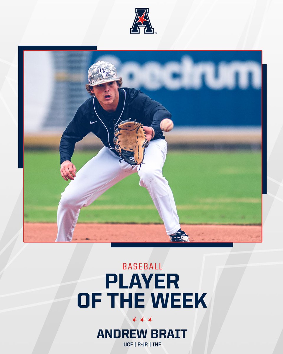 Hit .467 with 3 doubles and 6 RBI and helped lead <a href="/UCF_Baseball/">UCF Baseball</a> to the first non-conference sweep at Clemson since 1985 - Andrew Brait is the #AmericanBSB Player of the Week!