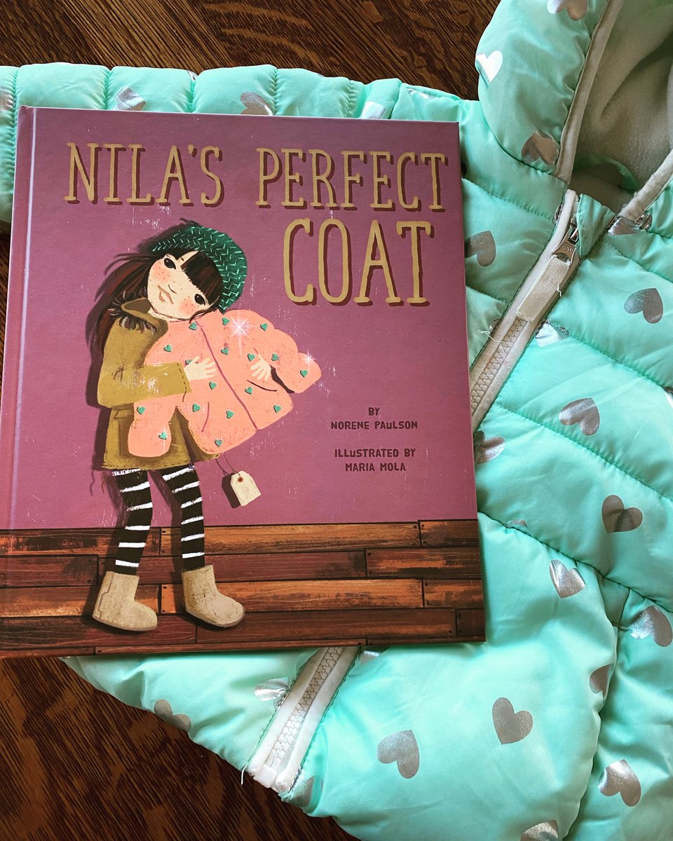Picked up the last of the coat drive #donations and look what was in the stack...different color but same hearts--Nila's #thrift store coat! @onewarmcoat @BeamingBooksMN @andreadonall @madoucepatrie @KidLitCollectiv @PBScribblers #kidlit #kidlitart #picturebooks #thriftstorefinds