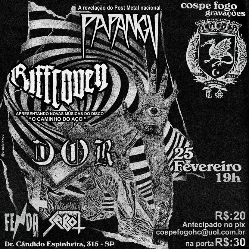 primeiro show da tour. sábado 25/02 no Fenda/Sabot com Riffcoven e Dor. formação em power quartet (quarteto porreta).

tocaremos 3 shows em SP, cada um com um repertório diferente. venha pra todos