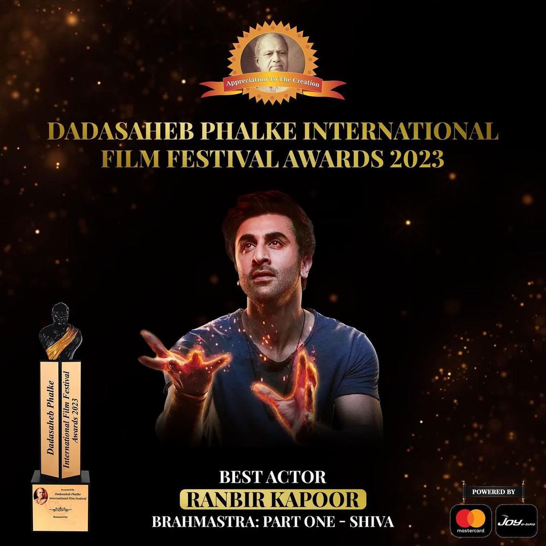 Congratulations Ranbir for winning the best actor award at Dadasaheb Phalke International Film Festival 2023 for Brahmastra.

Many more success on the way ♥️

#RanbirKapoor𓃵 
#brahmastra
#DadasahebPhalkeAward