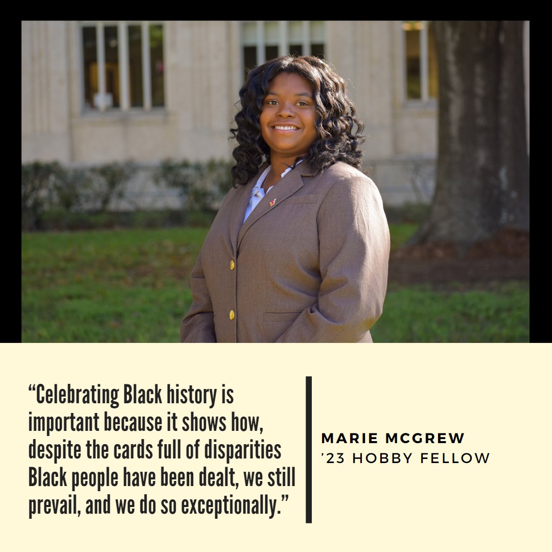In recognition of Black History Month, the Hobby School celebrates Marie McGrew, a 2023 Hobby Fellow and former Harris Fellow and Civic Houston Intern. The proud <a href="/UH_Deltas/">UH Deltas</a> member is active on campus and credits guidance and mentoring for her emerging leadership skills.