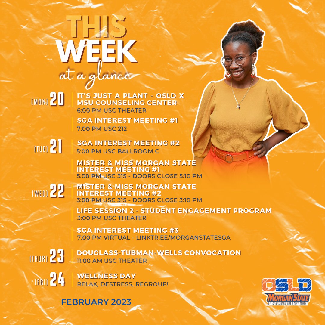 MSUOSL's tweet image. Mark your calendars! 🐻 Here are some important dates this week you don't want to miss! 

creative direction: @gmelxo 
#msu23 #msu24 #msu25 #msu26 #StudentLife #StudentLeaders #hbcu #MorganStateUnievrsity @morganstatesga @morganstatecab @msu_sc