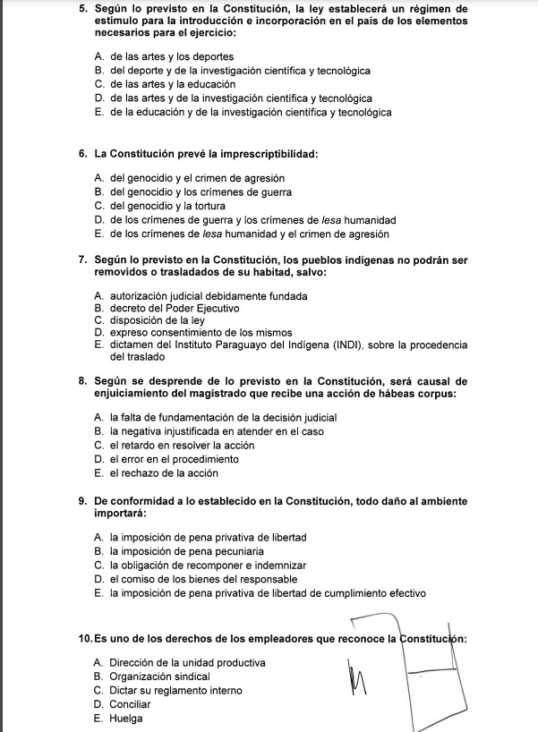 ConsejoParaguay's tweet photo. #ProcesoCSJ2023 Informamos a la opinión pública el contenido del cuadernillo de 21 preguntas (5 páginas) y la matriz de respuestas del Examen de Conocimientos a los 37 postulantes para el cargo de Ministro de la Corte Suprema de Justicia, efectuado el jueves 16/02/2023.

Hilo 1/1 https://t.co/6YqJPFuFwk