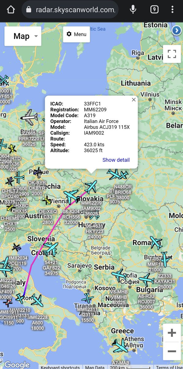 scan_sky's tweet photo. Italian Air Force 🇮🇹 - A319-115X - #MM62209 - #IAM9002
Departed From Rome–Ciampino Airport 🇮🇹 & Routing To Warsaw Chopin 🇵🇱
Aboard Is Likely Italian Prime Minister Giorgia Meloni 🇮🇹 Who Is Due To Meet With Her Polish Counterpart In Warsaw 🇵🇱 Before Visiting Kyiv 🇺🇦 Tomorrow. https://t.co/Zef53vI4KL