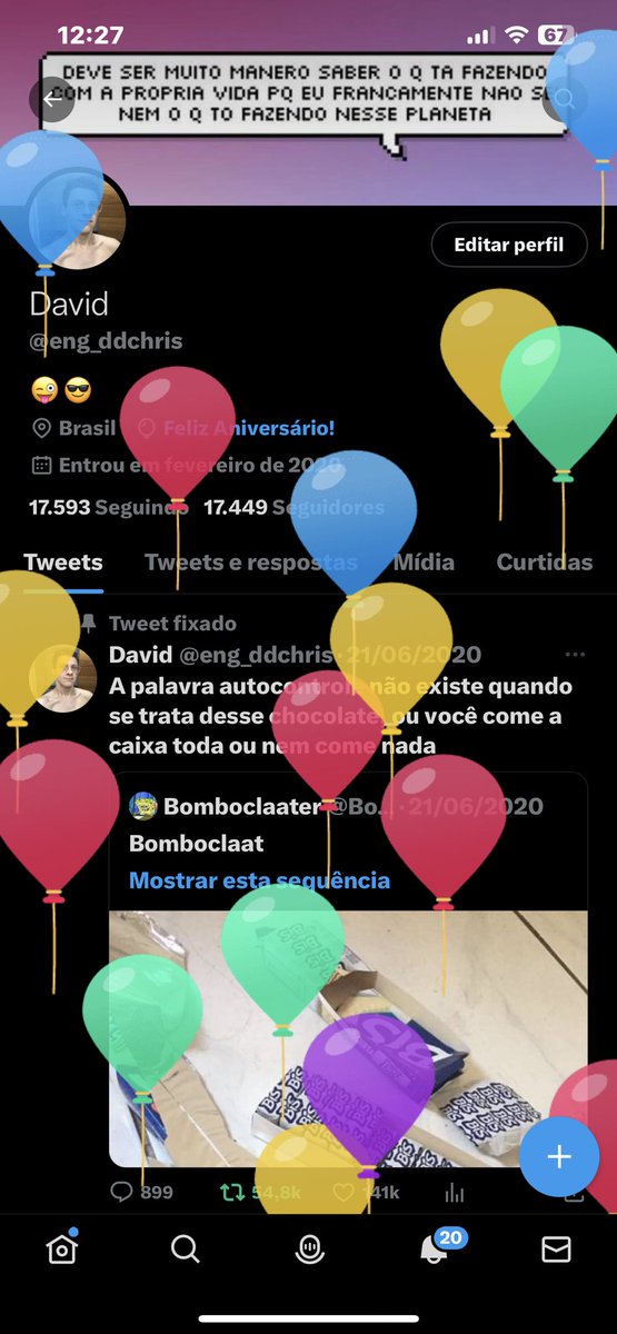 Subiram os balões! 🎈🎈🎈
Mais um ano de vida com as bençãos de Deus. 
Muito obrigado a todos que interagem comigo e me acompanham! Estou aqui por vocês.