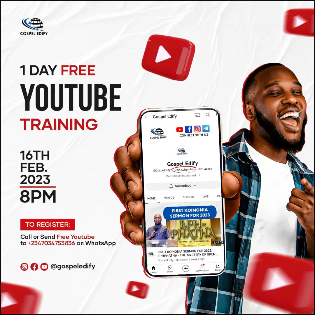 realibdouglas's tweet image. Recently made some YouTube Masterclass designs for Gospel Edify😁

A Brand known for promoting the Gospel shared from Anointed Men of God to impact lives through their YouTube Channel👌🏼

Premium Class starts in 6th March so grab it while you still can🏃🏽‍♂️🏃🏽‍♂️

#youtubemasterclass