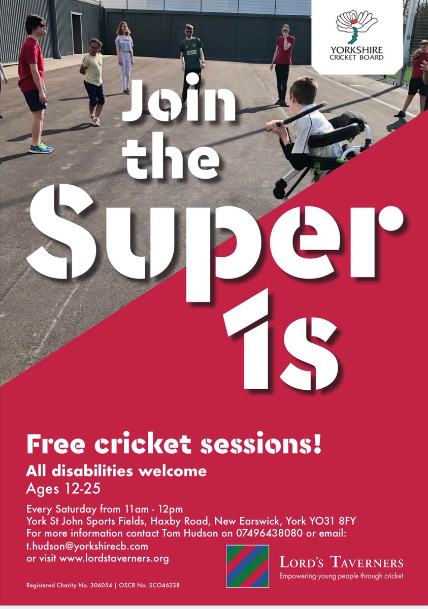 📣 Super 1s Hub Announcement 📣 

Here’s a look at what Super 1s hubs we have across the county.
Monday: Leeds Hub 5-7 Trinity Academy
Thursday: Hull Hub 6-7:30 Nuffield Tennis Centre
Saturday: York Hub 11-12 York St John (Haxby Road)

Sign up for free using the QR Code 🏏
