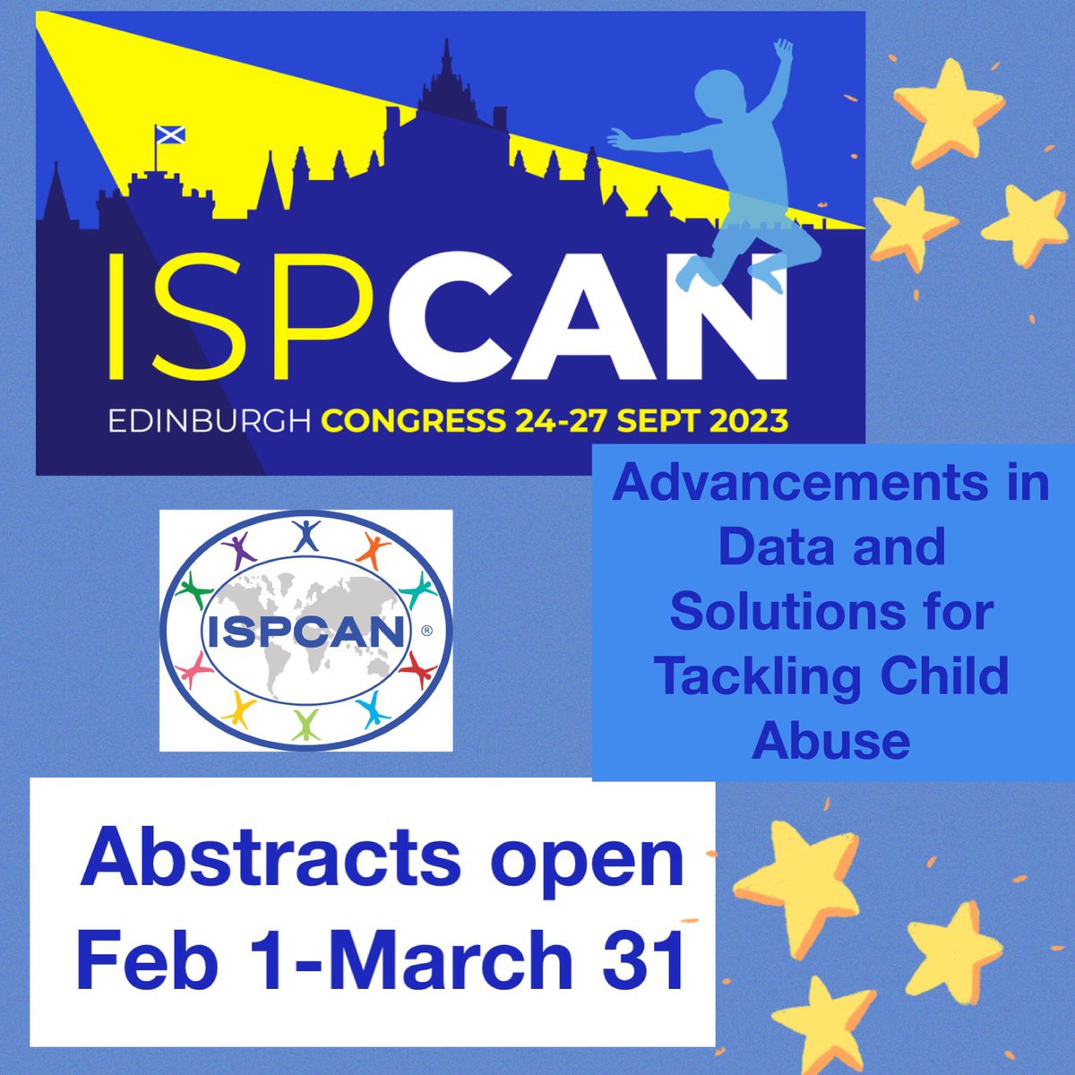 ISPCAN Edinburgh Congress. Abstracts Open! Learn more & Submit today: mailchi.mp/ispcan.org/isp…
#makingdatacount #tacklingchildabuse at the #ispcanedinburgh congress this year!
#childabuseprevention 
#ispcan
#childlight
#congress
#edinburgh
#abstracts