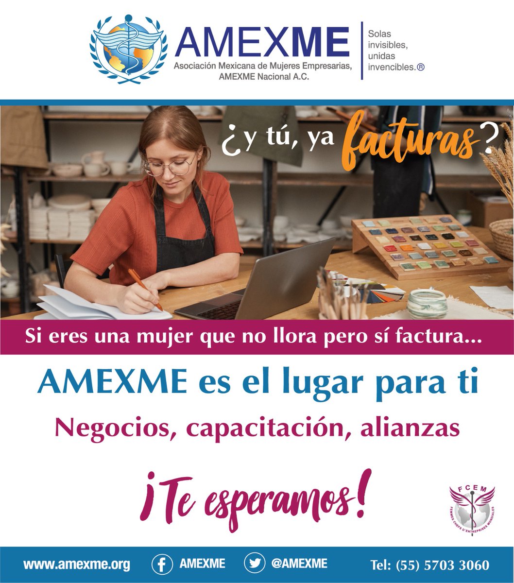 Y tú, ¿lloras o facturas?
Si eres una empresaria o emprendedora que ama facturar 
#AMEXME es para ti
Ingresa a la Asociación más importa de Mujeres Empresarias en México 
Comunícate con nosotros
#SoyySomosAMEXME #Empresarias #Líderesfemeninas
#AMEXMEREGIONOROESTE
#CAPITULOSANLUIS