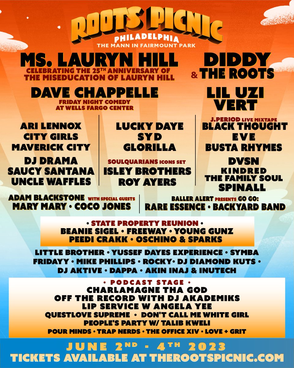 rootspicnic's tweet photo. Roots Picnic 2023!!! 

Presales start tomorrow at 12pm ET. We can’t wait to be with our Picnic family again. THANK YOU!!! Head to https://t.co/yjidagVsYG for tickets and more information. https://t.co/hWrDy46bS3