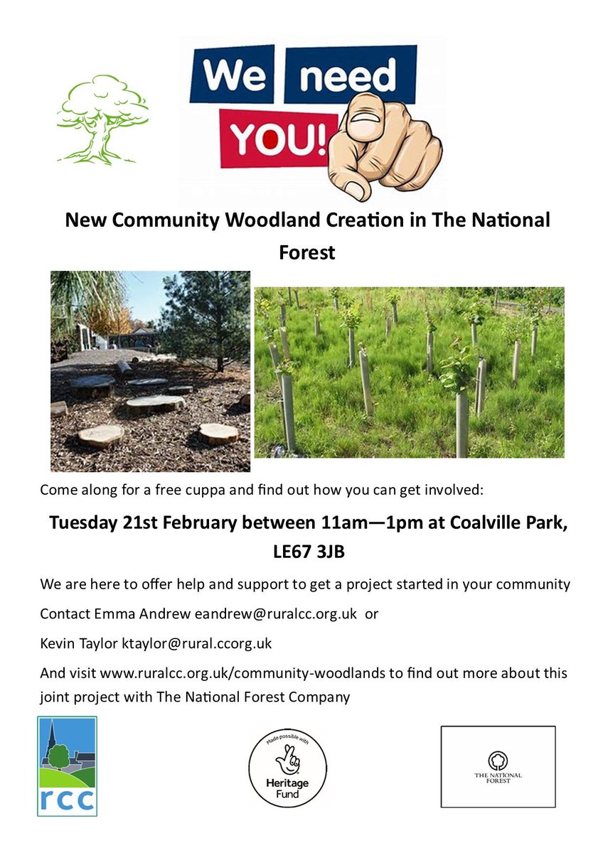 YourRCC's tweet image. Join us tomorrow (Tuesday 21st February) 11am - 1pm in Coalville Park, LE67 3JB for a free hot drink &amp;amp; the chance to chat about how you can get involved with our joint project with The National Forest Company to create community woodlands &amp;amp; woodland groups #GetTheKettleOn #NLHF