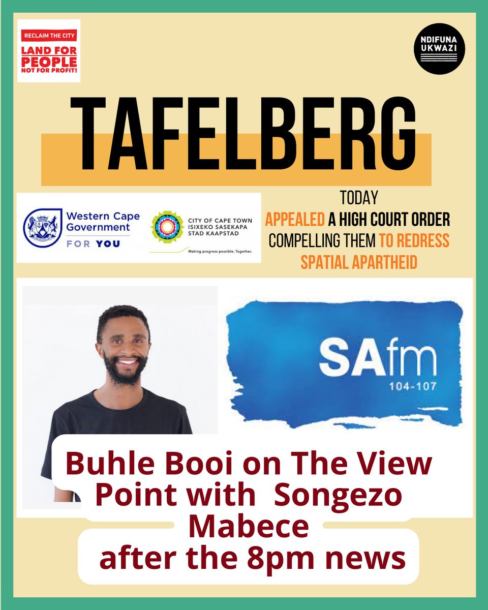 NdifunaUkwazi's tweet image. Buhle Booi will be on #SAfmViewPoint with Songezo Mabece after the 8pm news, discussing the Tafelberg Matter that was heard at the Supreme Court of Appeal today @SAfmRadio
: listen.safm.co.za/listensafm/