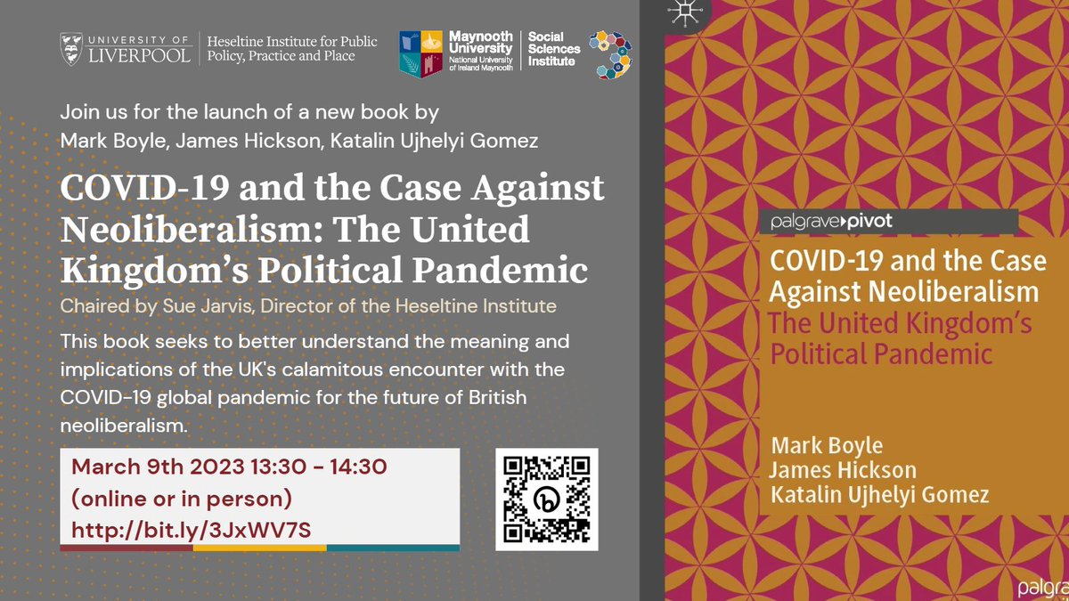 MU__SSI's tweet photo. On the 9th March along with
@Maynoothgeog
@livuniheseltine
we invite you to join us for the launch of the new book on #covid19and the Case Against Neoliberalism: The United Kingdom’s #PoliticalPandemic
@MarkBoyleGeog
@jmchickson
@UjhelyiGomez
register -bit.ly/3JxWV7S https://t.co/Y06jvX7yrF