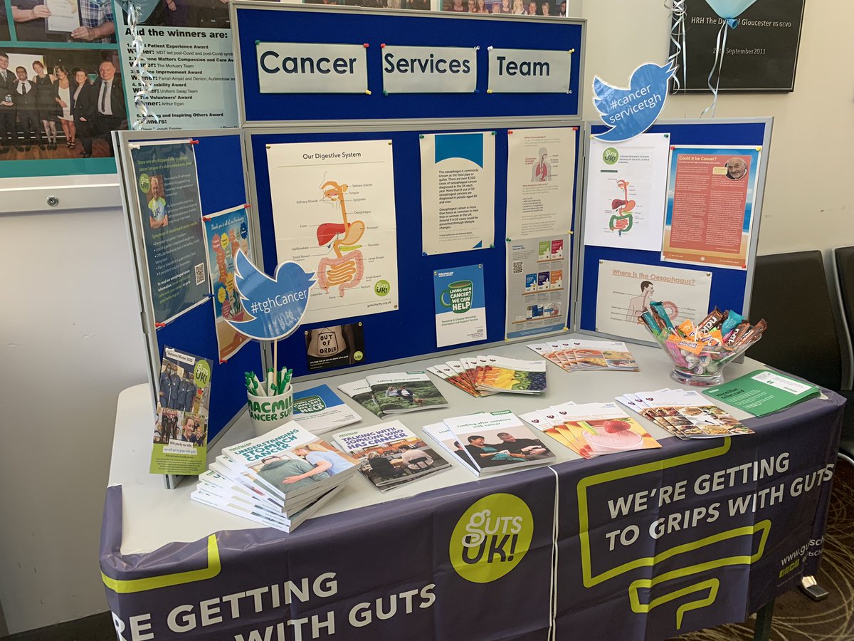 Our Upper GI team were out today celebrating #OesophagealCancer month 🎈Talking to patients and visitors about signs, symptoms and treatment🏥 #cancerservices Thanks to @GutsCharityUK and @OPA_UK for the fantastic resources!