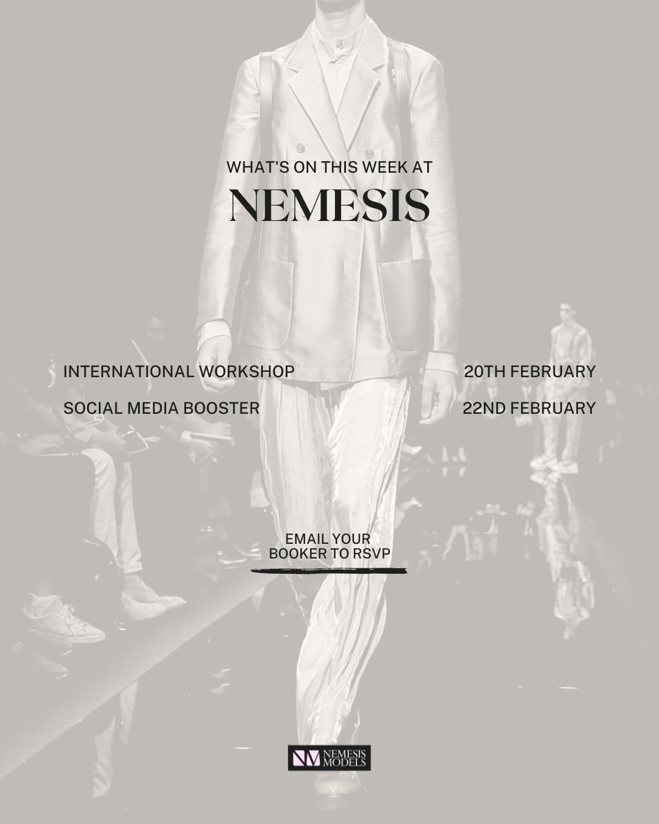 NemesisMCR's tweet photo. Another week of workshops! See what's on this week...

RSVP by emailing your booker.

#modelagency #nemesismodels #socialmedia #socialmediamarketing https://t.co/0rAu6AAg9f