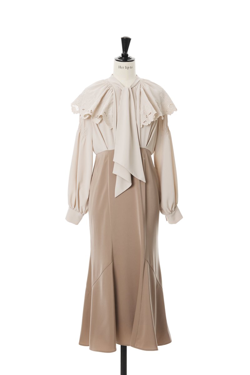 🏷Rose Room Bow-Tie Dress - beige - 顔まわりがとても華やかなドレス