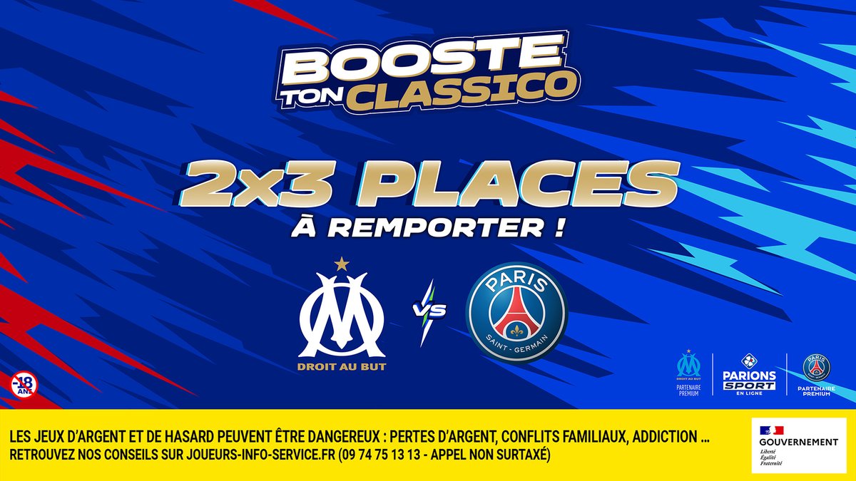 Tu veux vibrer encore plus devant le Classico : <a href="/OM_Officiel/">Olympique de Marseille</a> vs <a href="/PSG_inside/">Paris Saint-Germain</a> ce dimanche ? 🔥

Ça tombe bien, à partir d'aujourd'hui on #BoosteTonClassico en transformant  2x2 places en 2x3 places à gagner pour vivre le match à l'@OrangeVelodrome 😍

Pour jouer : 
RT+Follow
