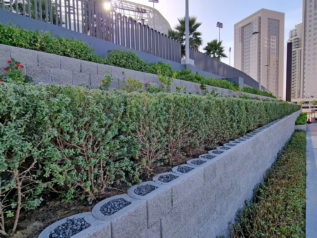 TerraforceZA's tweet photo. Terraforce® rock face wall, Silicon Central, #Dubai. Well planted and maintained, the #Terraforce terraces finish off the curvilinear architecture of the #building behind. https://t.co/uqGKOoRsT1 #construction #retainingwalls #retainingblocks #landscapingdesign #uae https://t.co/0S4lhOqeDd
