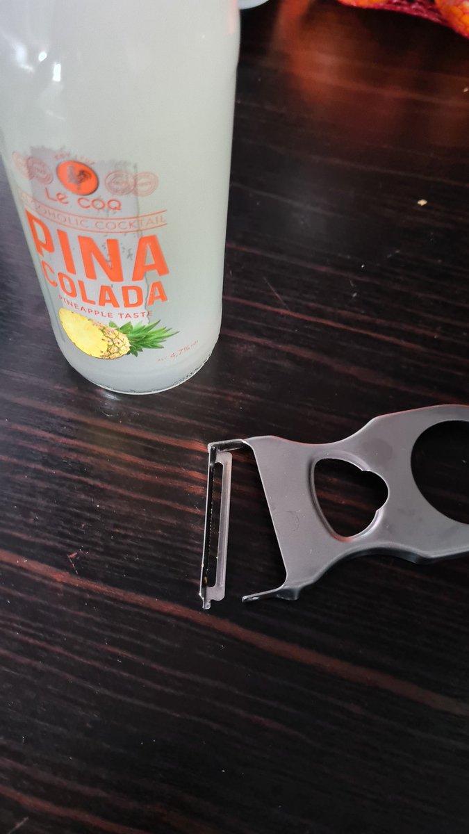 KupaMista's tweet photo. Update.. Just broke my potato peeler trying to open a bottle with it because apparently, I'm not the sharpest tool in the shed. 🤦‍♀️🍾 #KitchenFail #PotatoPeelerProblems #DontTryThisAtHome https://t.co/zjMntu9sLN