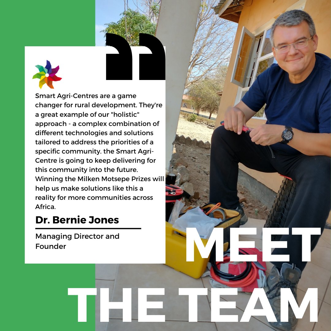Meet Bernie!

Bernie is the founder of Smart Villages Research Group

Help us to empower more farmers to access effective post-harvest storage, vote for us (Smart Agri-Centres) in the Milken-Motsepe People’s Choice Award before 22nd February on ow.ly/Nf8T50MFQVc