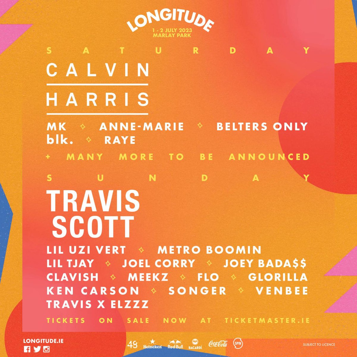 🚨 #Longitude 2023 Lineup Update🚨 🎡Saturday Headliners: Clavin Harris, MK, Anne-Marie and Belters Only 🎡Sunday Headliners: Travis Scott, Joel Corry, Lil Uzi Vert, plus many more! Keep SPIN loud and make sure you're following us for your chance to win tickets!🙌