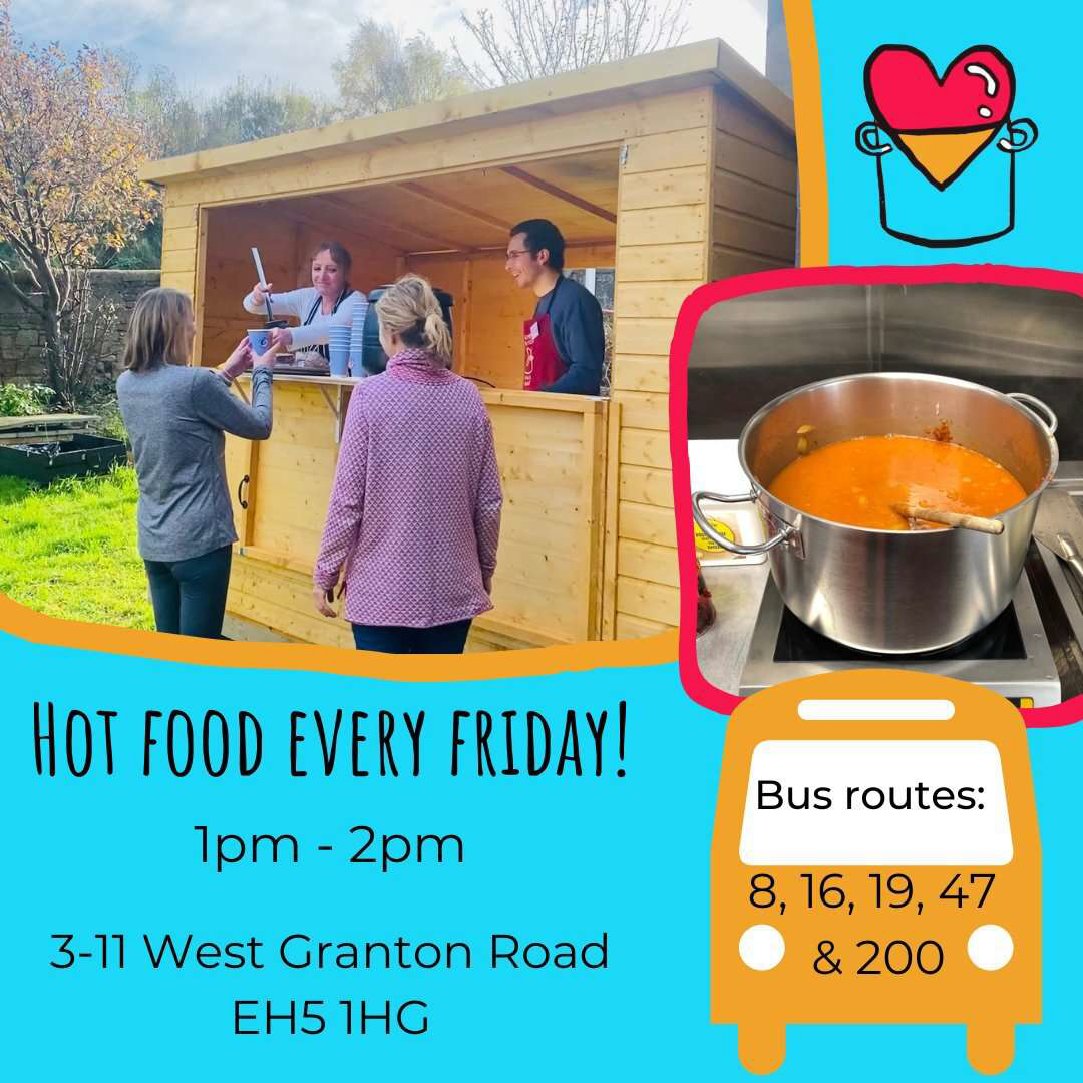 Empty Kitchens Full Hearts provide free hot food at Granton Youth Centre every Friday lunchtime between 1 and 2 o'clock.  See below for how to get there.