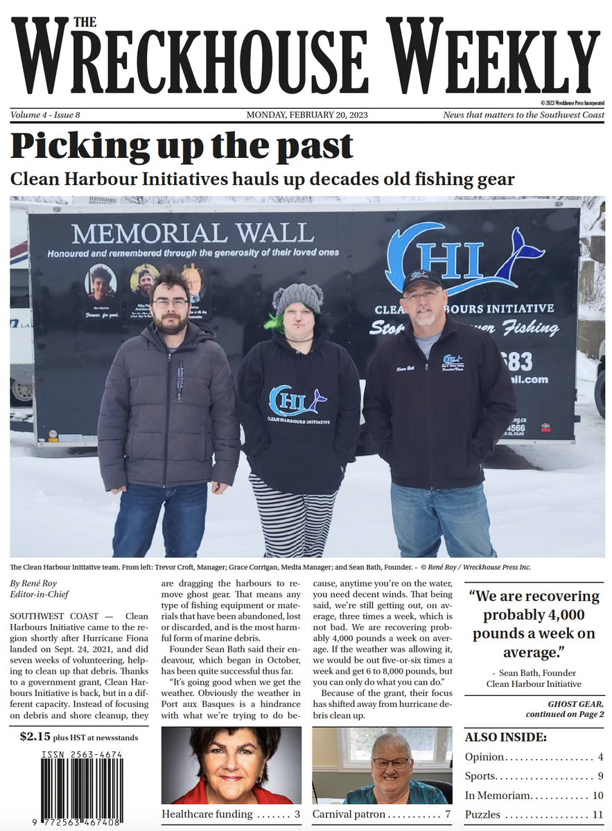 WreckhousePress's tweet photo. Ghost gear cleanup months after #HurricaneFiona in Southwest Coast #Newfoundland; #CodroyValley carnival patron profile; #HockeyNL official of the month; #PortauxBasques council notes and more this week. https://t.co/OoCtfrtKxw for #LocalNews #localnewsmatters https://t.co/NCK2U4R4UJ