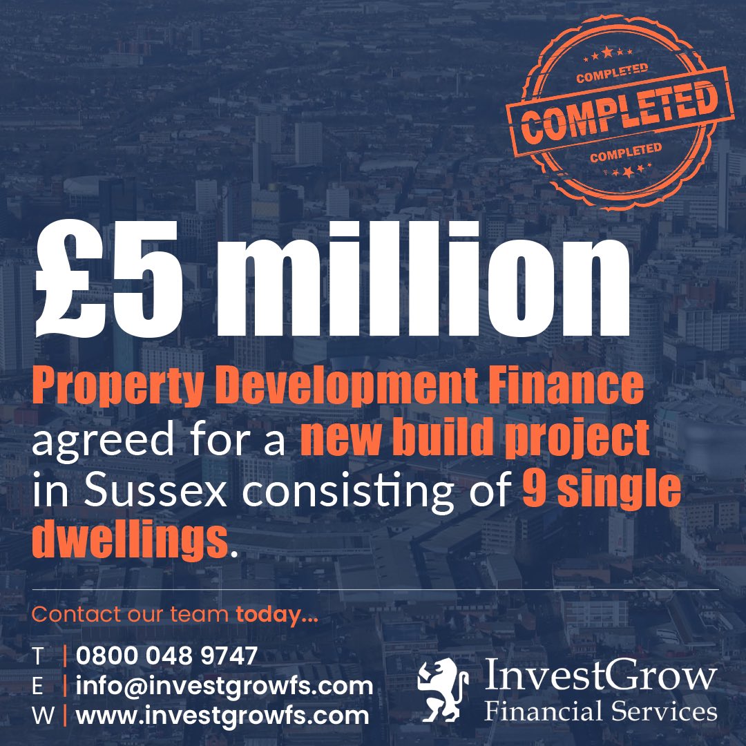 InvestGrowFS's tweet photo. Another deal over the line!

For all your commercial finance requirements please call our team on 0800 048 9747.

#property #propertydevelopment #propertyfinance #commercialproperty #commercialfinance #landowners #businessloans #propertydevelopers #sussex #financebrokers https://t.co/v2OLh2AcjJ