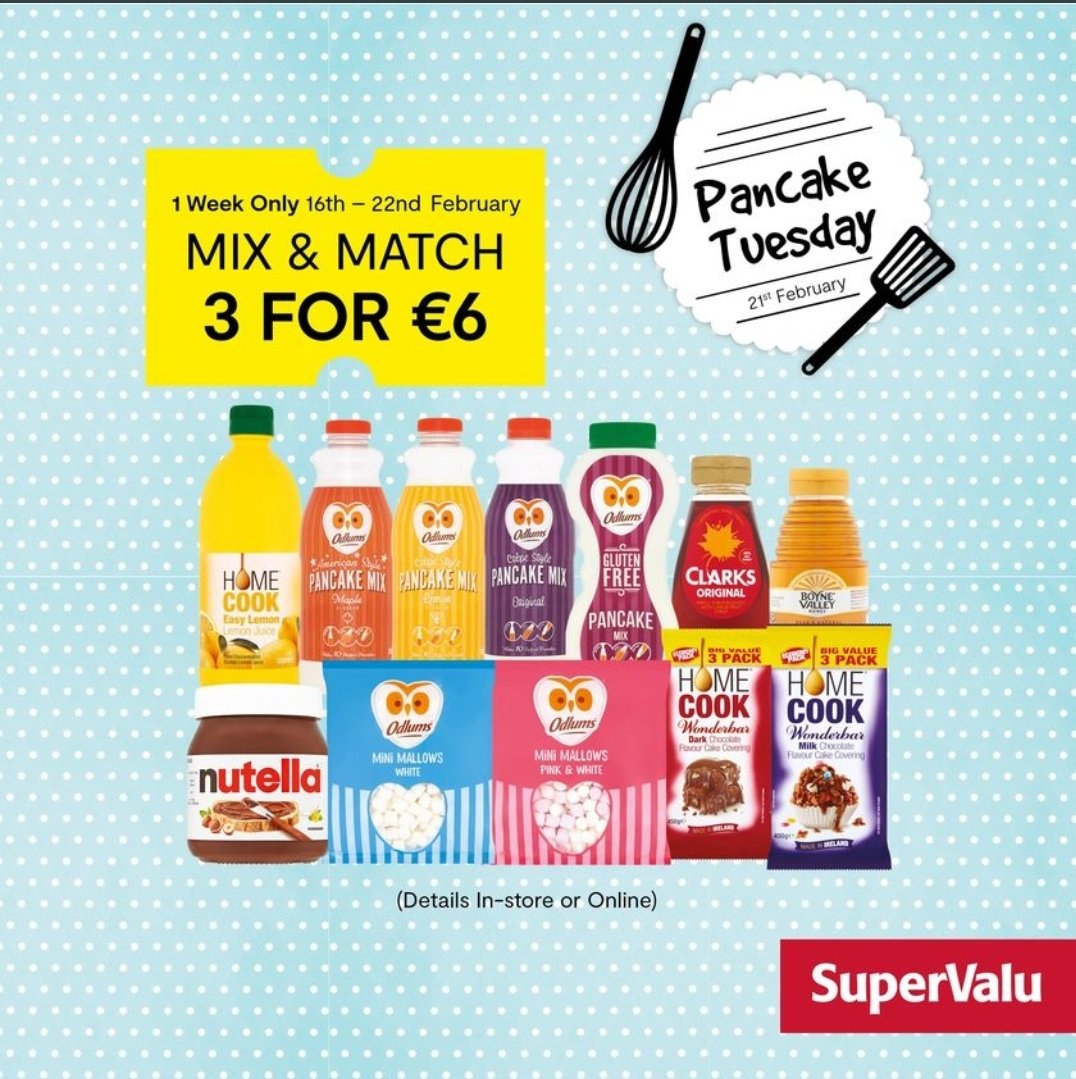 Pancake Tuesday specials! 🥞

More info here 📲 shop.supervalu.ie/shopping/panca…

#QuealysSuperValu #Killaloe #Ballina #PancakeTuesday