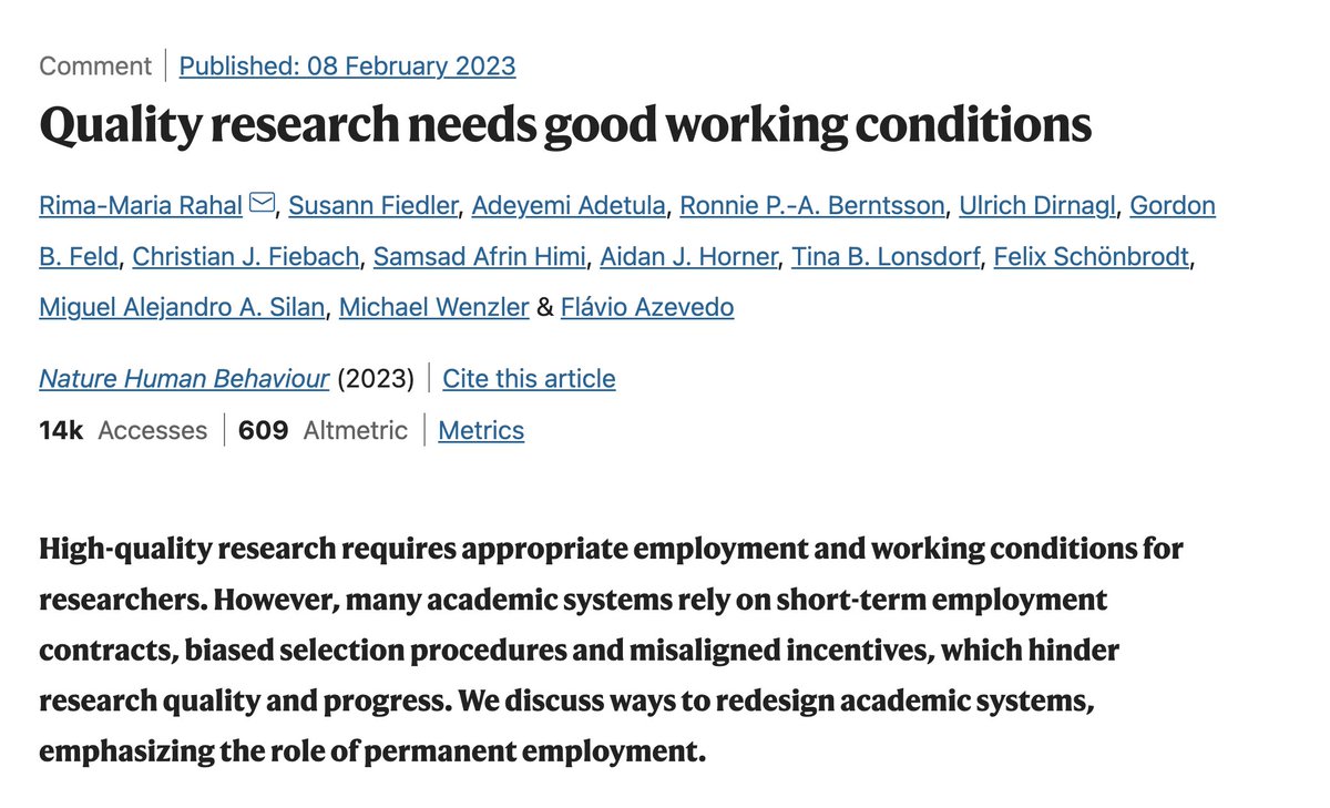 Eiko Fried (@eikofried) on Twitter photo 🔥🔥🔥
Published last week in <a href="/NatureHumBehav/">Nature Human Behaviour</a>: Quality research needs good working conditions.
nature.com/articles/s4156… 🔥🔥🔥
Published last week in <a href="/NatureHumBehav/">Nature Human Behaviour</a>: Quality research needs good working conditions.
nature.com/articles/s4156…
