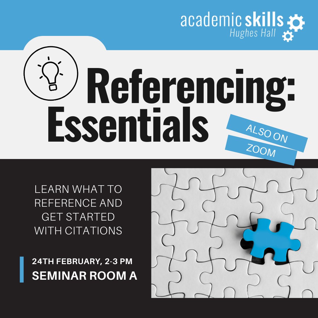 ✍️ Upcoming academic skills teaching! ✍️

Open to all Hughes Hall students. To attend online,  book here hughes.cam.ac.uk/about/events/c… to receive the Zoom link and teaching materials. Otherwise just come along to Seminar Room A!
@Hughes_Hall 
#academicskills