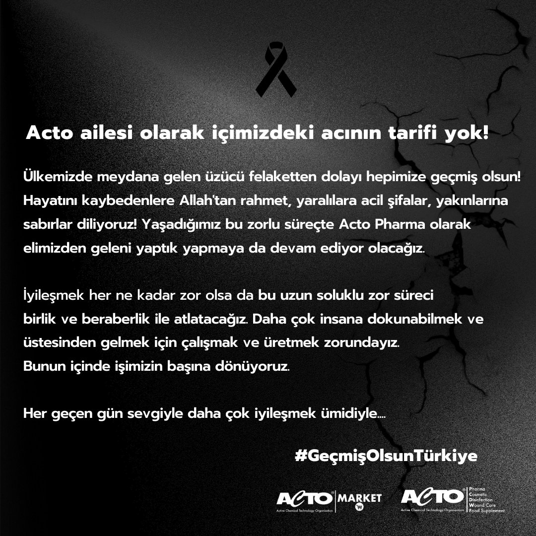 actomarket's tweet photo. Acto ailesi olarak içimizdeki acının tarifi yok! 

#Geçmişolsuntürkiye #deprem https://t.co/xqFvIcfzN6