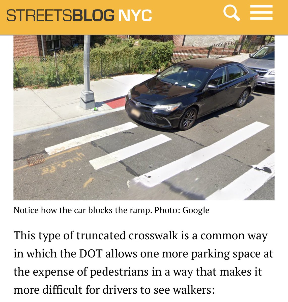 MikeLydon's tweet image. As I documented last week on this website, the of lack of visibility and truncated crosswalk is the direct result of striping crews not towing illegally parked cars during street resurfacing projects. The issue is rampant. And now an innocent 7yr old child is dead. 🤦🏻‍♂️ 😔