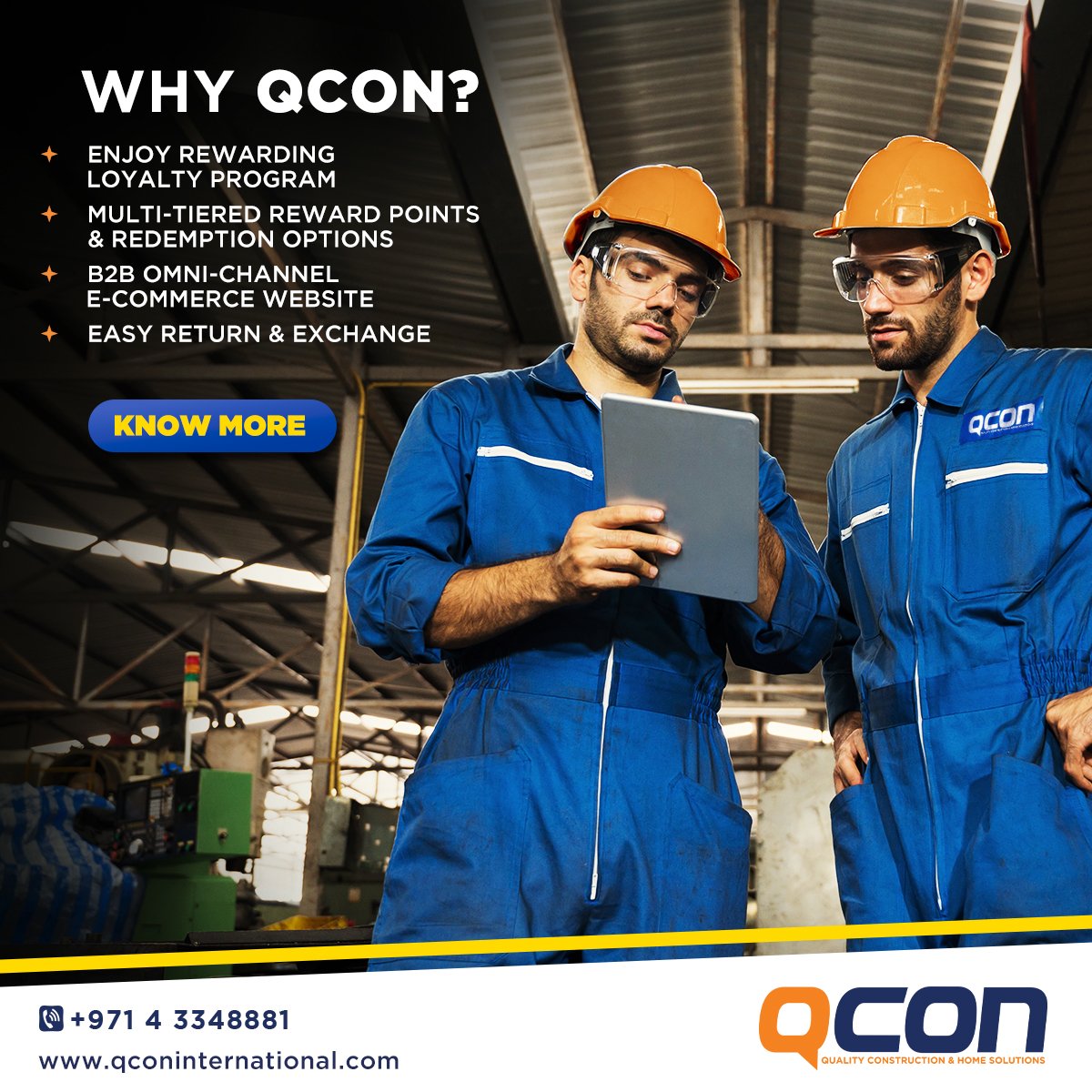 QCONWorld's tweet photo. Pioneering the construction industry across the region has been one of our goals since the beginning. 
#QCON is the first construction material company in the region to offer our customers a comprehensive Loyalty Program. Got a project? Visit us now! https://t.co/Eu7Shn8zxd