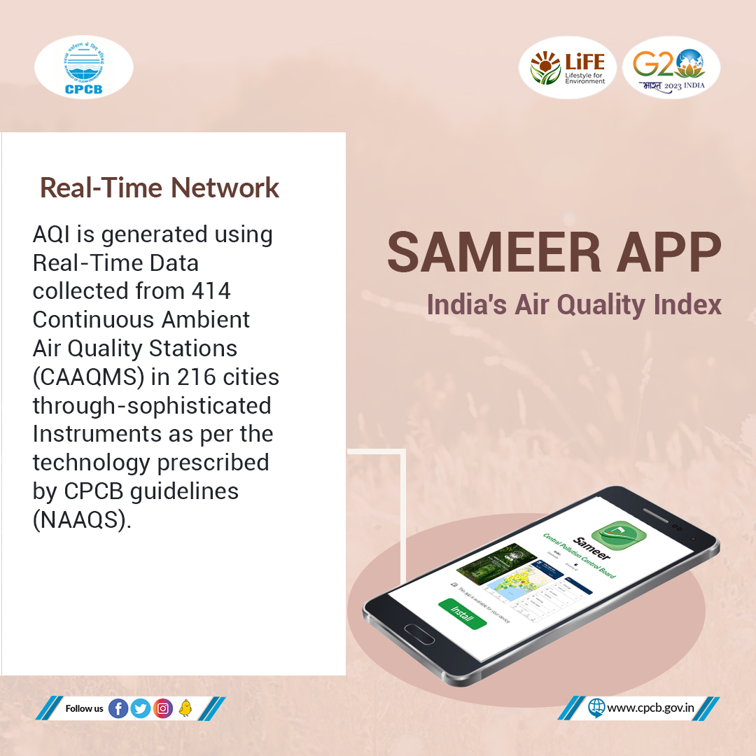 CPCB_OFFICIAL's tweet photo. #KnowYourSameer
The Sameer App is designed to provide various features to its users i.e. register complaints related to air pollution, hourly updated city air quality index, air quality index bulletin at 4 pm, etc. 
Install #SameerApp Now.
#CPCB

@moefcc @byadavbjp @DrGargava https://t.co/AOCCYVuMmp