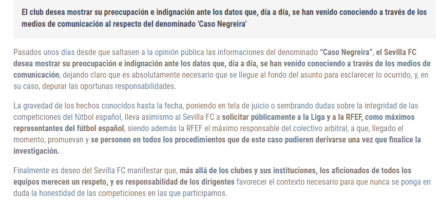 elchiringuitotv's tweet photo. 🚨¡OJO! COMUNICADO OFICIAL del SEVILLA sobre el 'Caso Negreira'

✍️"Es absolutamente necesario que se llegue al fondo del asunto y, en su caso, depurar las oportunas responsabilidades". https://t.co/QCbV0vv8c1