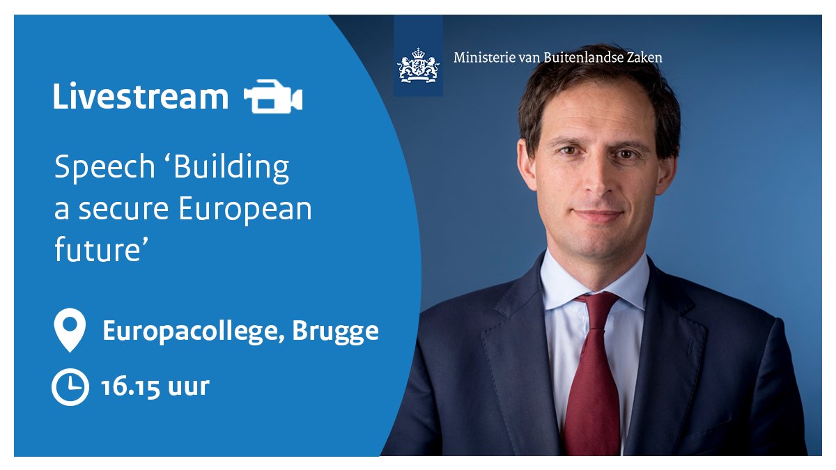 Vanmiddag is minister <a href="/WBHoekstra/">Wopke Hoekstra</a> te gast bij het <a href="/collegeofeurope/">College of Europe</a> in Brugge. Hier spreekt hij studenten toe over zijn visie op een veilige Europese toekomst, gevolgd door een Q&amp;A sessie.

Kijk vanaf 16.15 uur live mee via: coleurope.eu/speech-buildin…
