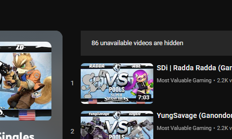 vodsco's tweet photo. @Vayseth_ If you look at the top of the playlist, over half the videos are "unavailable".

Scroll down to top eight of a given list and you can see missing rounds https://t.co/QaAnqQit80