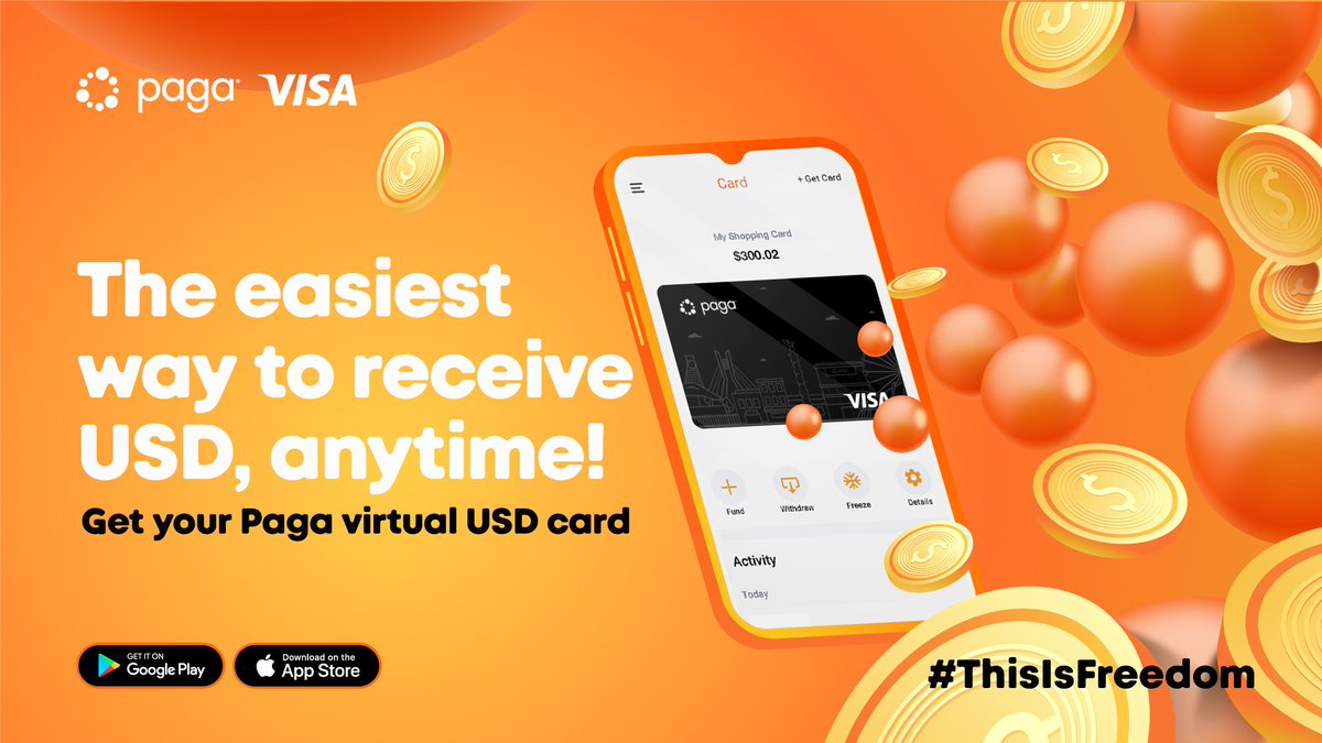 gideonabate's tweet photo. The Paga Virtual USD is here! π
Receive payments anytime with our Virtual USD card and pay for subscriptions like Amazon Prime, Spotify, YouTube, Apple Music, and Starlink.
Link your card to PayPal and AliExpress and shop safely online!π
#thisisfreedom #Justpagait #JustPagame https://t.co/osFKnTPbDY