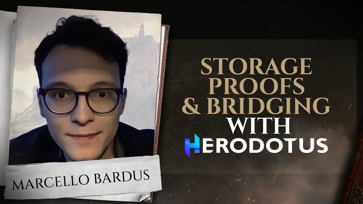 Back with a new episode ! 

<a href="/0xmarcello/">ΣMarcello!(-1)</a> from <a href="/HerodotusDev/">Herodotus 🛰</a> gives us an introduction to storage proofs, a technology that allows trust-minimized data access between Ethereum's rollups &amp; much more.

Link : youtu.be/_NggTrT0lZA