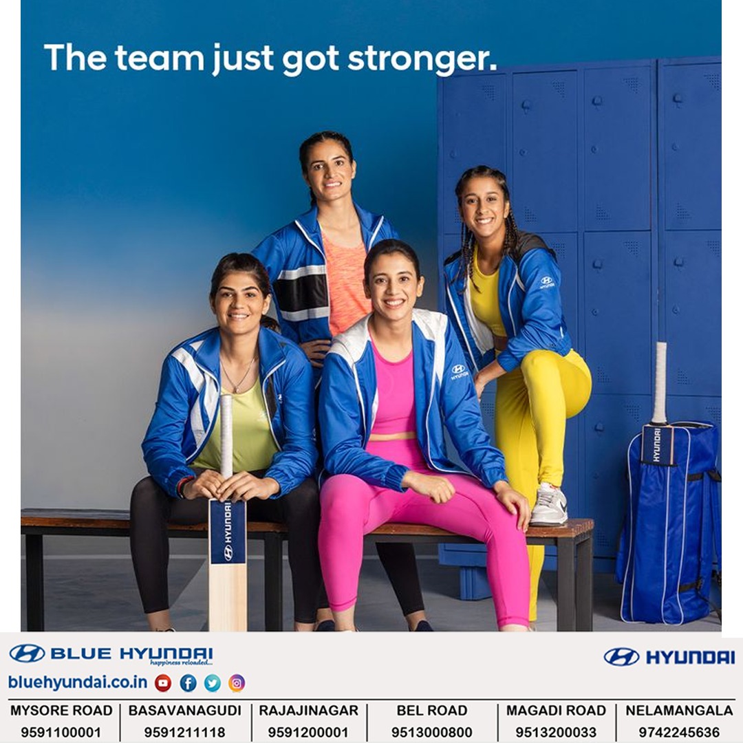 BlueHyundaiBLR's tweet photo. The next edition of #TheDriveWithin campaign is here. With Yastika Bhatia and Renuka Singh Thakur joining Smriti Mandhana Jemimah Rodrigues Shafali Verma, this team is ready to take on any challenge.
#Hyundai #HyundaiIndia #ILoveHyundai #bluehyundai https://t.co/3XFG7PpbcU