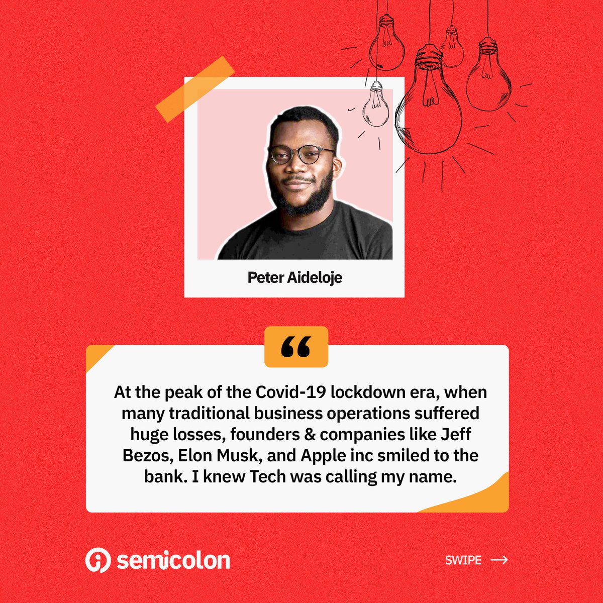 #AncestorSpotlight, Peter shares his growth journey from a Semicolon Native (cohort 6) to becoming a Software Engineer at Seerbit - his banker to tech transition, working at Seerbit, &amp; how Semicolon shaped his growth.