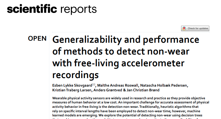 New paper from us on the development and evaluation of new and existing algorithms to detect non-wear in accelerometer data: rdcu.be/c5Y0q @Esben_Lykke @jcbrond @Roswalthe @HolbNatascha