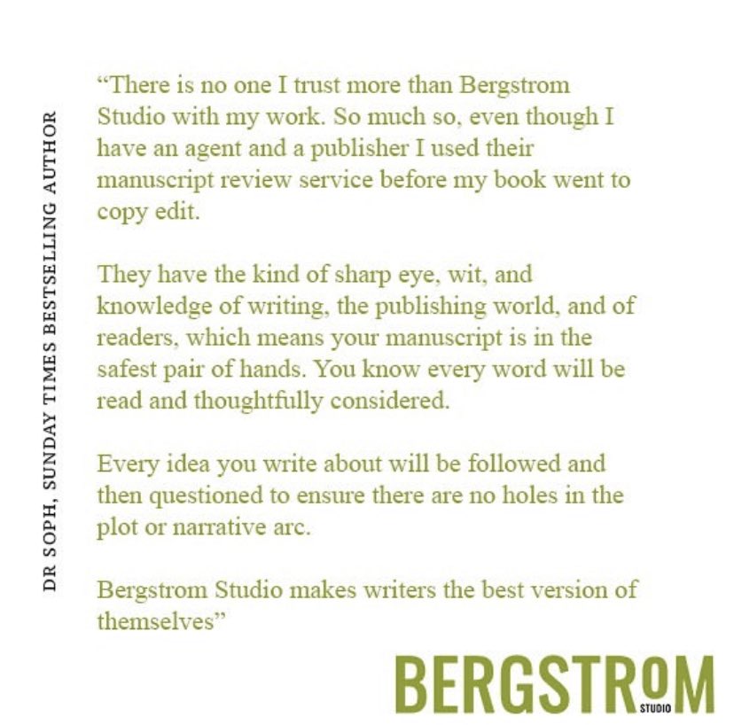 Lovely endorsement from a recent @bergstromstudio client 💫 and a Sunday Times bestselling author. bergstromstudio.co.uk