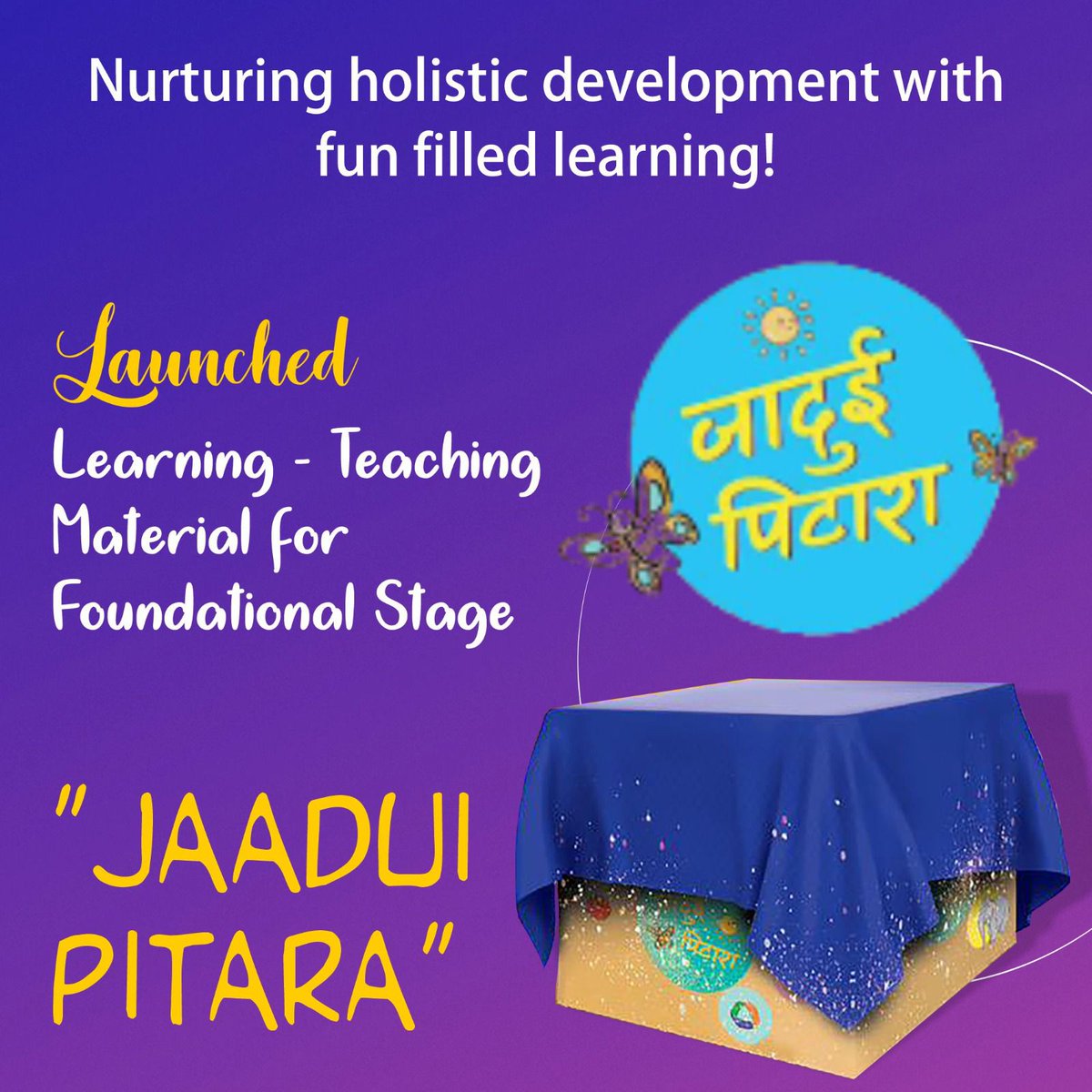 KVS_HQ's tweet photo. Supporting all round development of children through fun-filled learning!

A unique Learning-Teaching material #jaaduipitara for the Foundational Stage has been launched for holistic development of learners aged 3 - 8 years, as per the major recommendations of the #NEP2020 https://t.co/0ttKkYeFf0