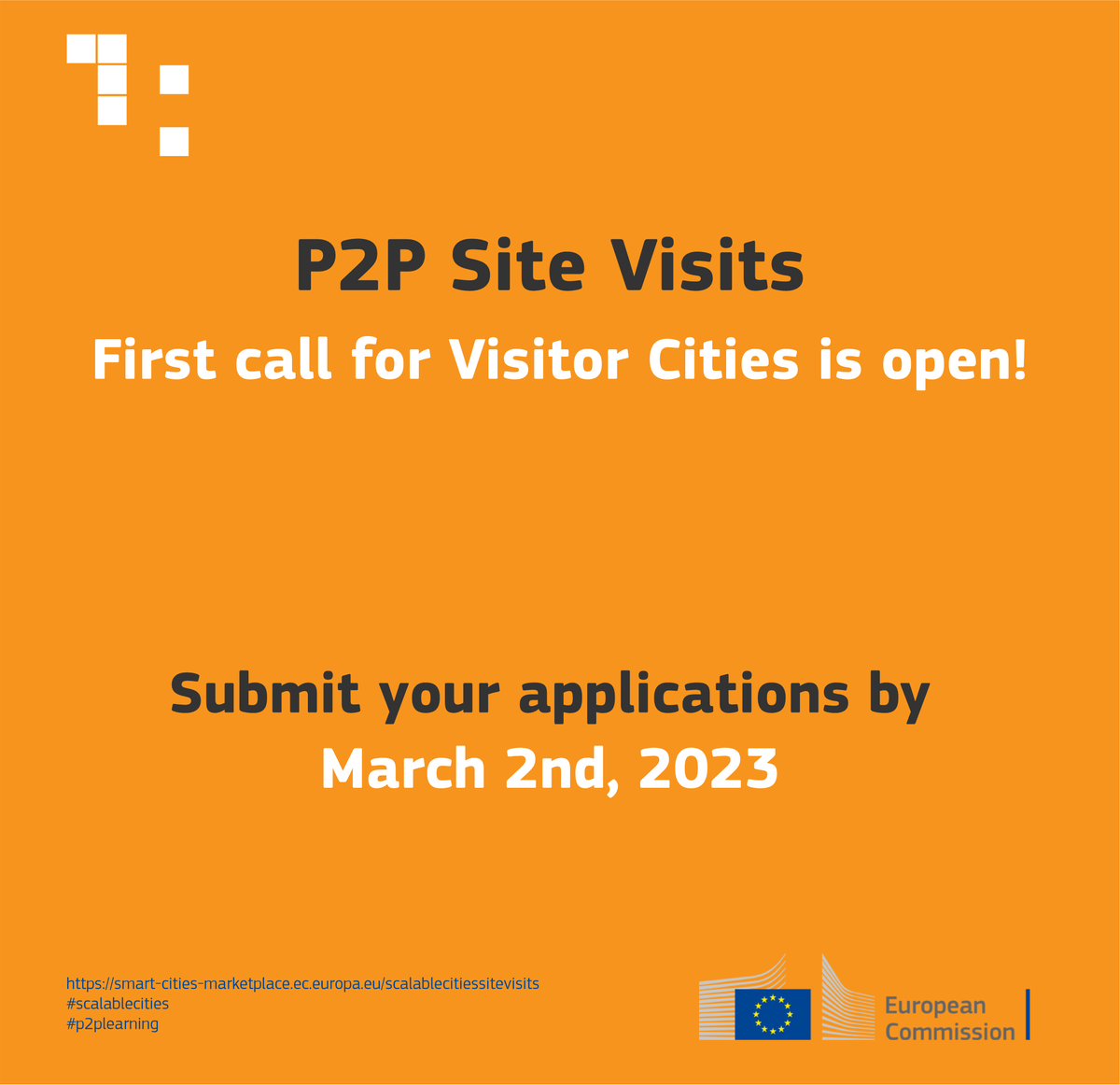 EUSmartCities's tweet photo. 🚨 the First call for Visitor Cities deadline was extended until March 2nd, 2023! Don't miss the chance to submit your application to visit the demo sites in #Valencia and see @matchupEU &amp; @MakingCity_EU in action.
#ScalableCities #P2P site visits👉https://t.co/VqhN18v2eA https://t.co/S5r21NIqGc
