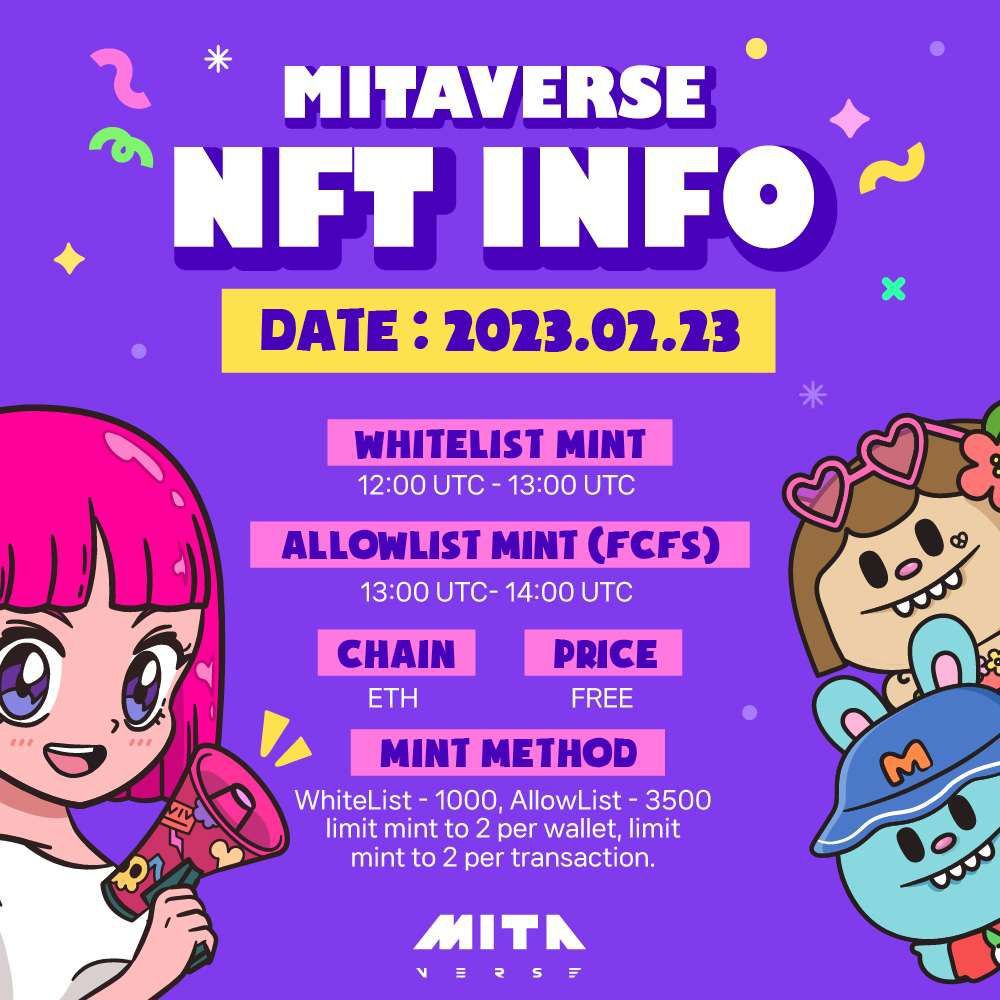 🎉MITAVERSE X GemHiveDao🎉
 
🎁   WL (확정)5개 , AL(경쟁) 10개
 
To enter:
1️⃣ Follow  @gemhivedao
@Mitaverse_
<a href="/Shinnoske__/">Shinnoske</a>
<a href="/JayGuy03/">JayGuy</a>

2️⃣ ❤️ ＆ RT ＆ Tag 3  
3️⃣ Join t.me/GemHiveDao
4️⃣ Submit 
alphabot.app/-mitaversex-ge…
🕰️ ~21 Hrs 

#NFTCommunity  #WLGiveaways #freemint